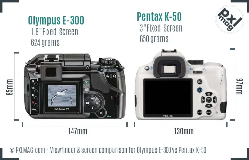 Olympus E-300 vs Pentax K-50 Screen and Viewfinder comparison