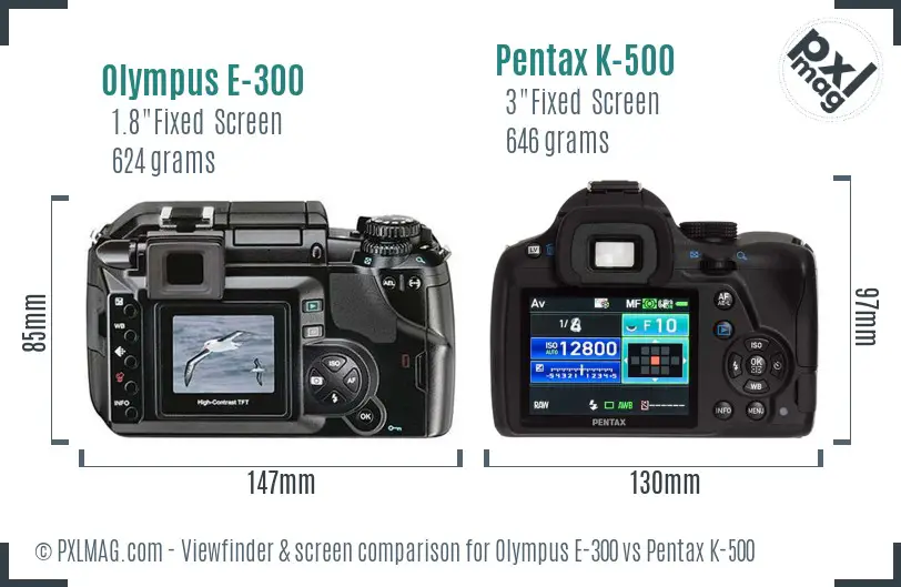 Olympus E-300 vs Pentax K-500 Screen and Viewfinder comparison