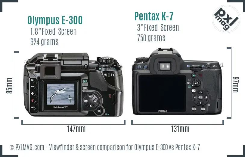 Olympus E-300 vs Pentax K-7 Screen and Viewfinder comparison