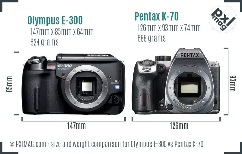 Olympus E-300 vs Pentax K-70 size comparison