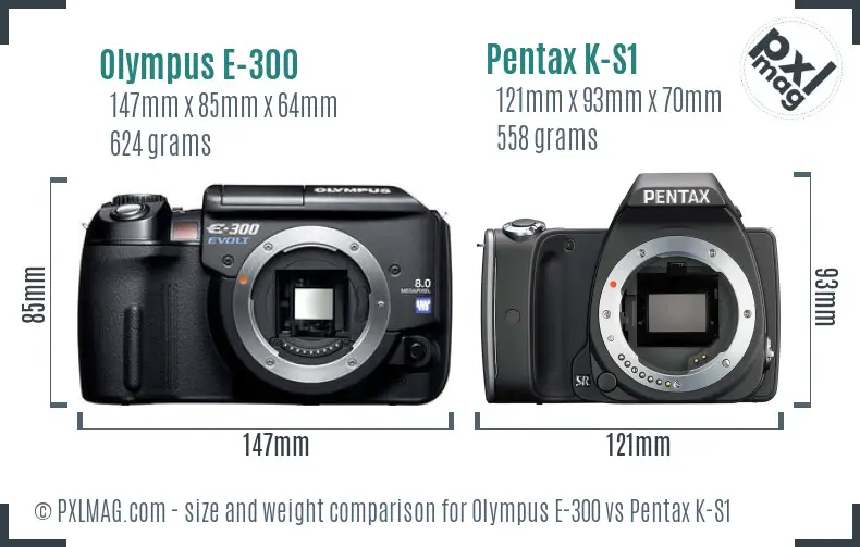 Olympus E-300 vs Pentax K-S1 size comparison