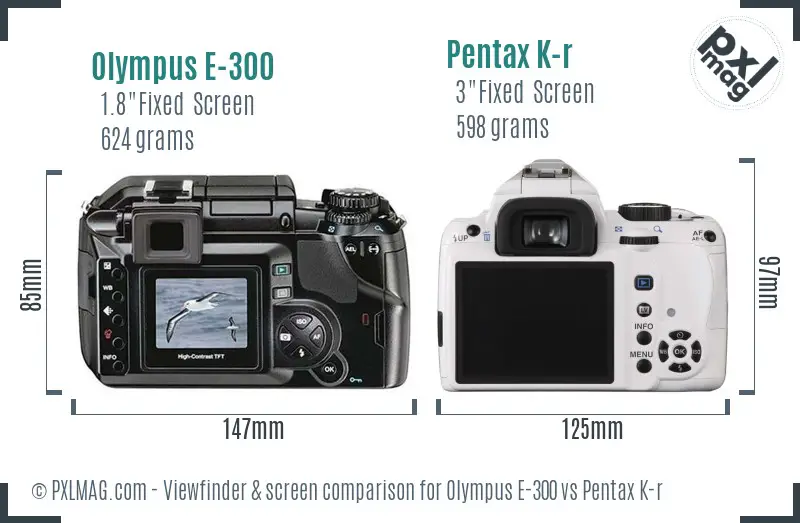 Olympus E-300 vs Pentax K-r Screen and Viewfinder comparison