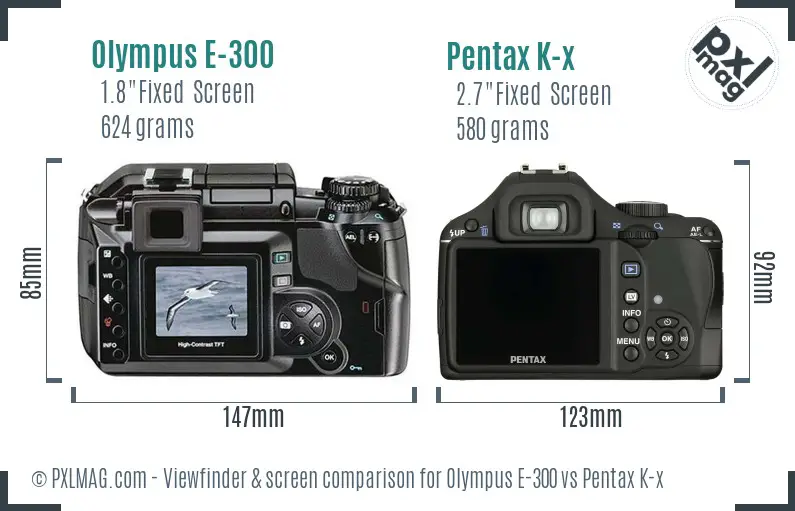Olympus E-300 vs Pentax K-x Screen and Viewfinder comparison