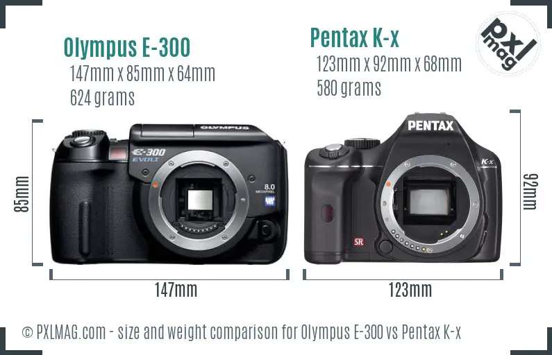 Olympus E-300 vs Pentax K-x size comparison
