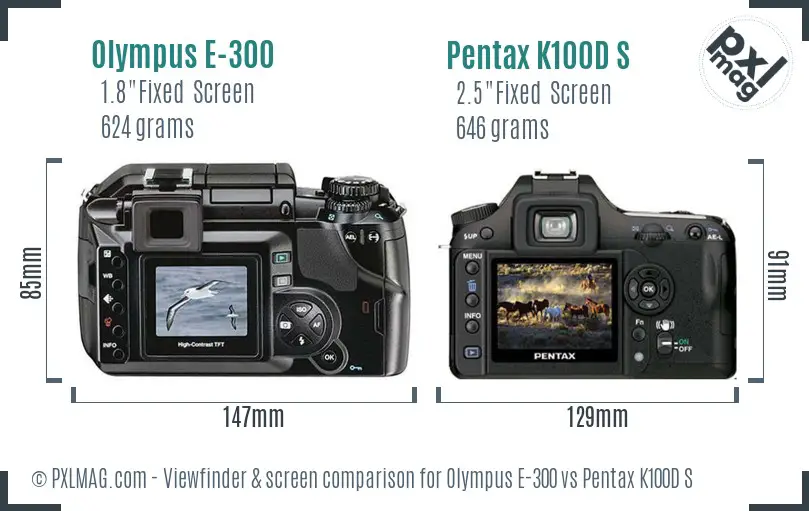 Olympus E-300 vs Pentax K100D S Screen and Viewfinder comparison