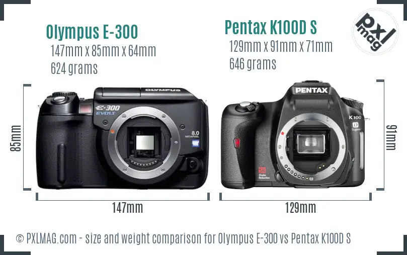 Olympus E-300 vs Pentax K100D S size comparison