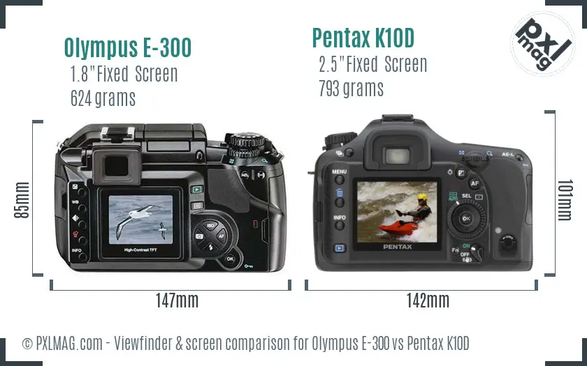 Olympus E-300 vs Pentax K10D Screen and Viewfinder comparison