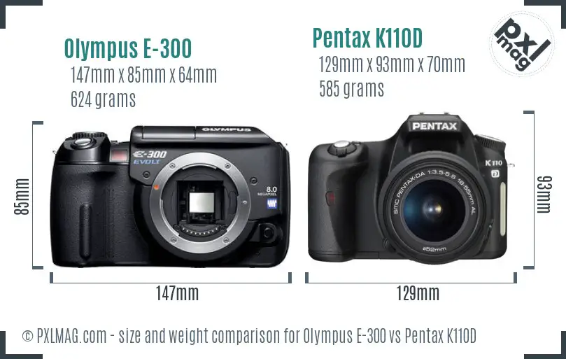 Olympus E-300 vs Pentax K110D size comparison