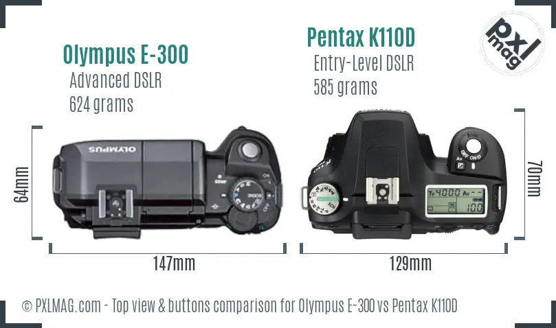 Olympus E-300 vs Pentax K110D top view buttons comparison