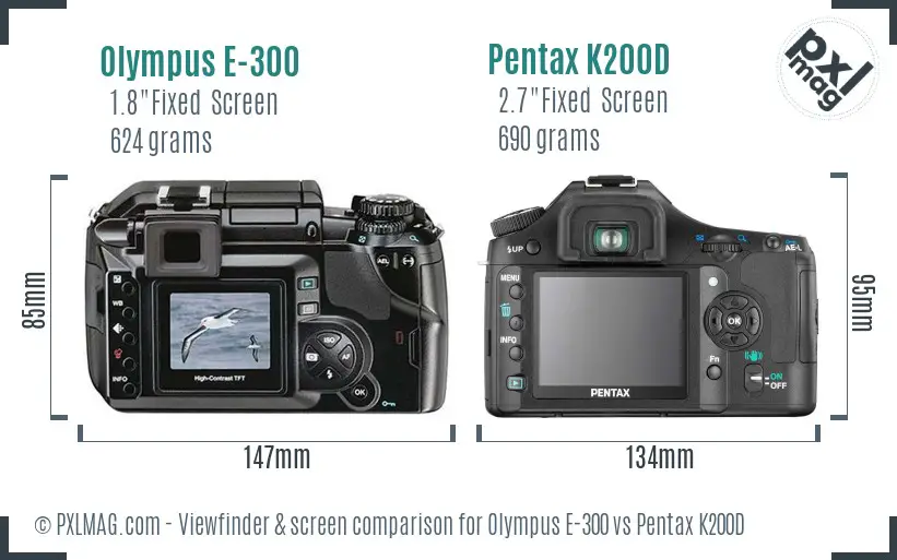 Olympus E-300 vs Pentax K200D Screen and Viewfinder comparison