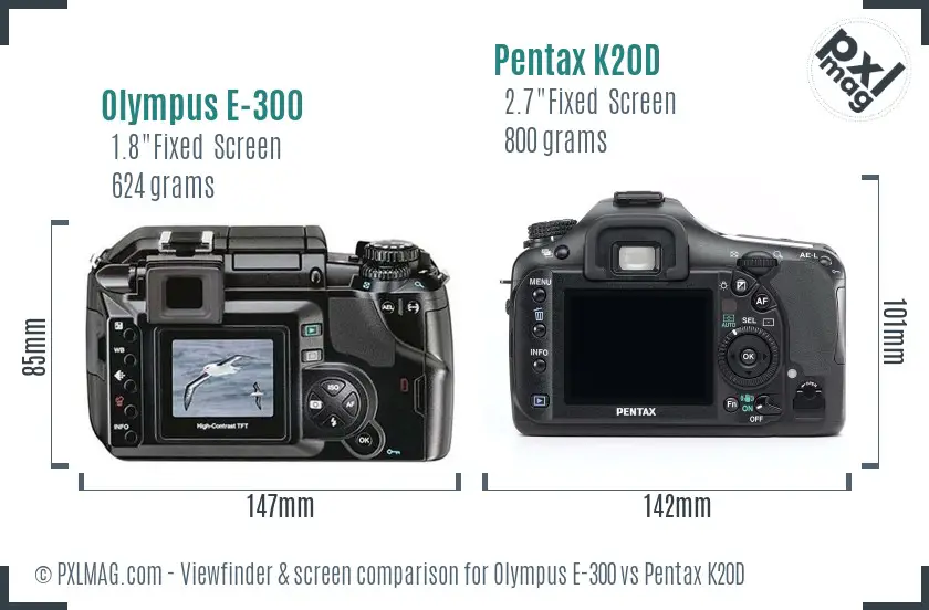Olympus E-300 vs Pentax K20D Screen and Viewfinder comparison
