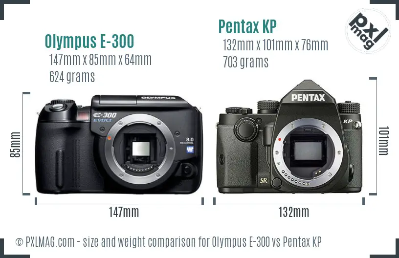 Olympus E-300 vs Pentax KP size comparison