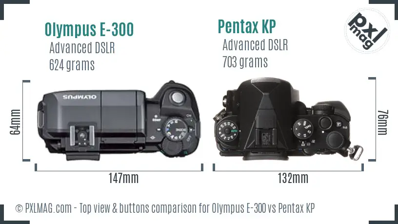Olympus E-300 vs Pentax KP top view buttons comparison