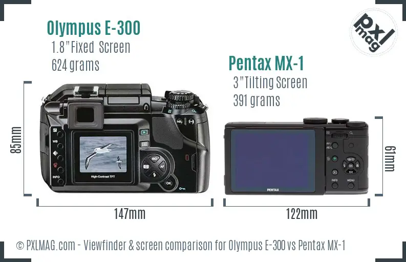 Olympus E-300 vs Pentax MX-1 Screen and Viewfinder comparison