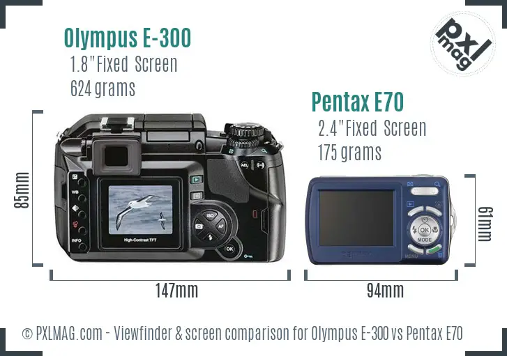 Olympus E-300 vs Pentax E70 Screen and Viewfinder comparison