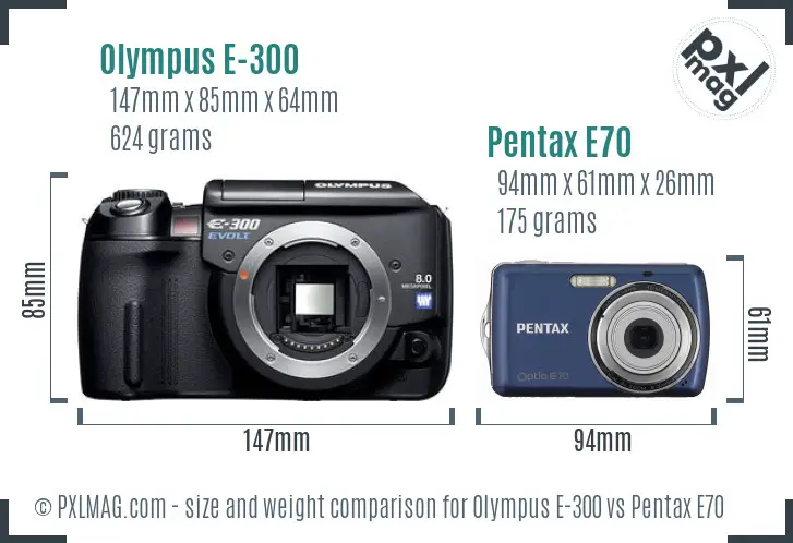 Olympus E-300 vs Pentax E70 size comparison