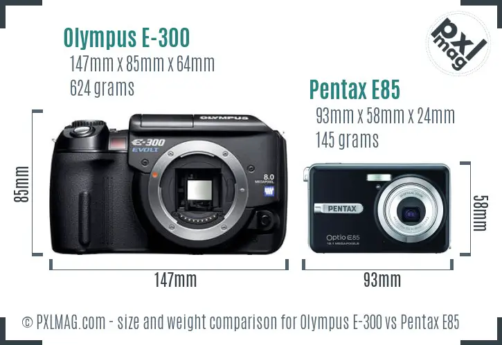 Olympus E-300 vs Pentax E85 size comparison