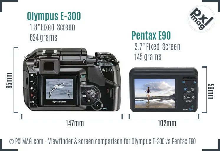 Olympus E-300 vs Pentax E90 Screen and Viewfinder comparison