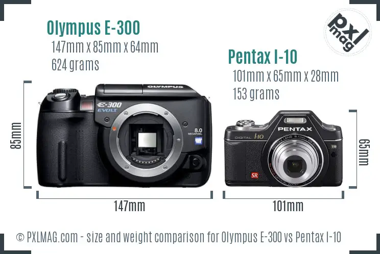 Olympus E-300 vs Pentax I-10 size comparison