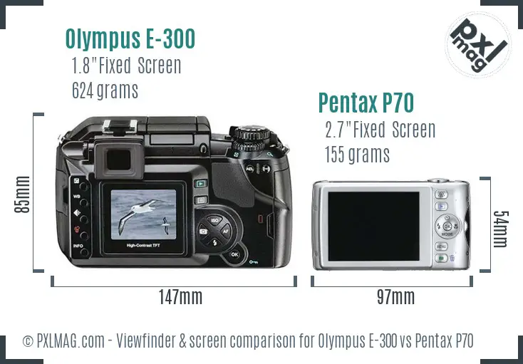 Olympus E-300 vs Pentax P70 Screen and Viewfinder comparison