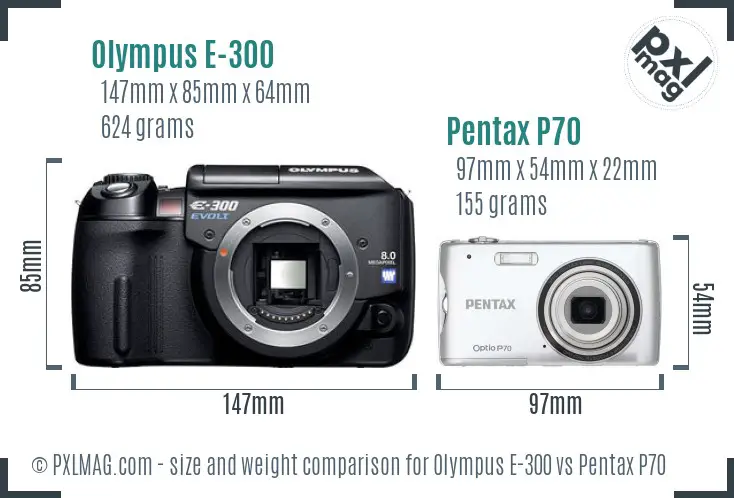 Olympus E-300 vs Pentax P70 size comparison