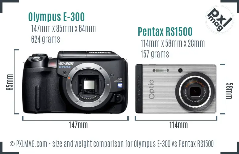 Olympus E-300 vs Pentax RS1500 size comparison
