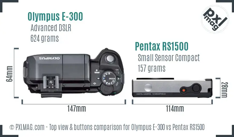 Olympus E-300 vs Pentax RS1500 top view buttons comparison