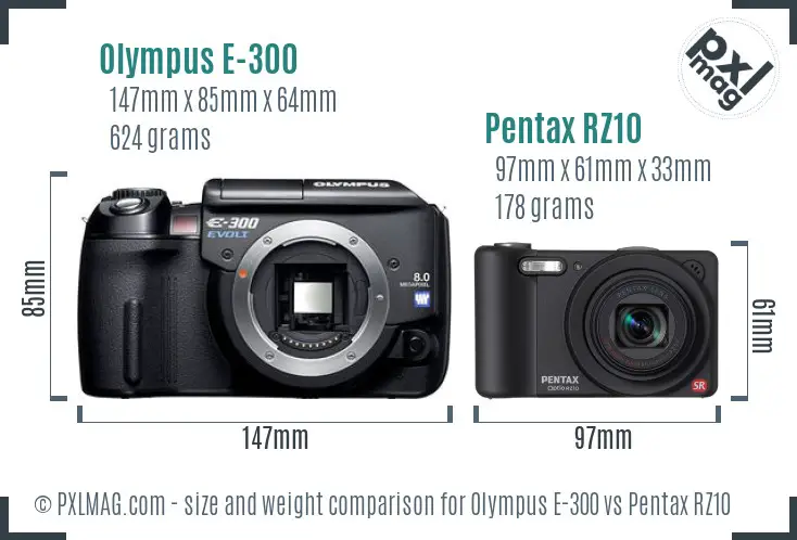 Olympus E-300 vs Pentax RZ10 size comparison