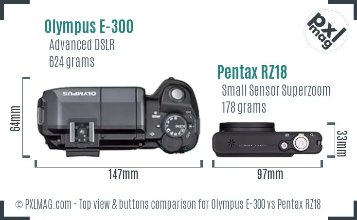 Olympus E-300 vs Pentax RZ18 top view buttons comparison