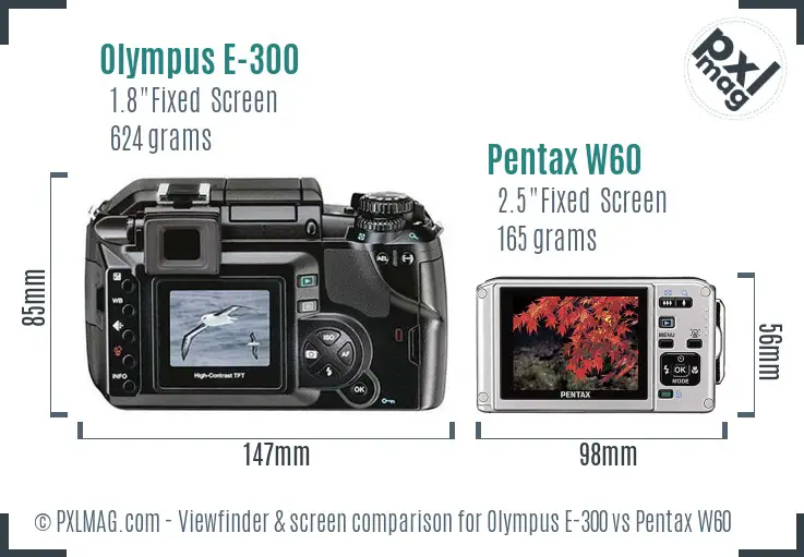 Olympus E-300 vs Pentax W60 Screen and Viewfinder comparison