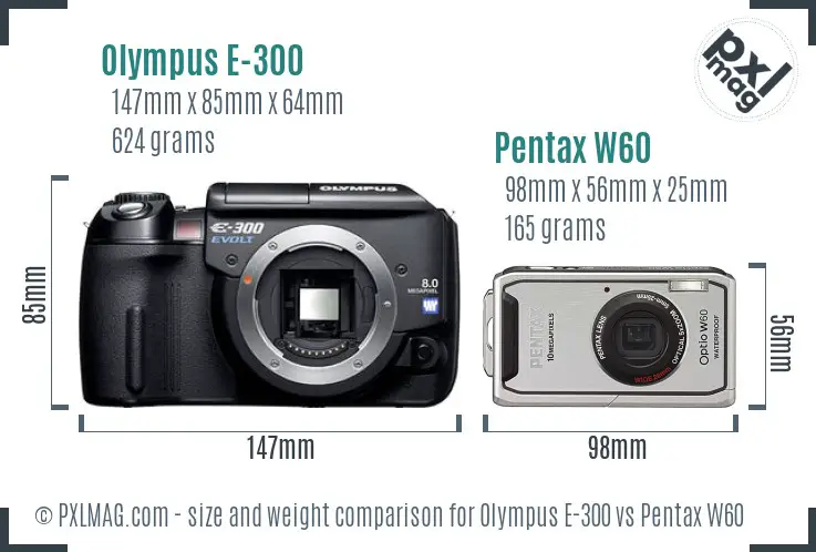 Olympus E-300 vs Pentax W60 size comparison