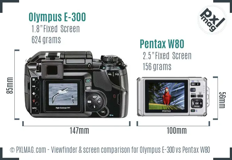 Olympus E-300 vs Pentax W80 Screen and Viewfinder comparison
