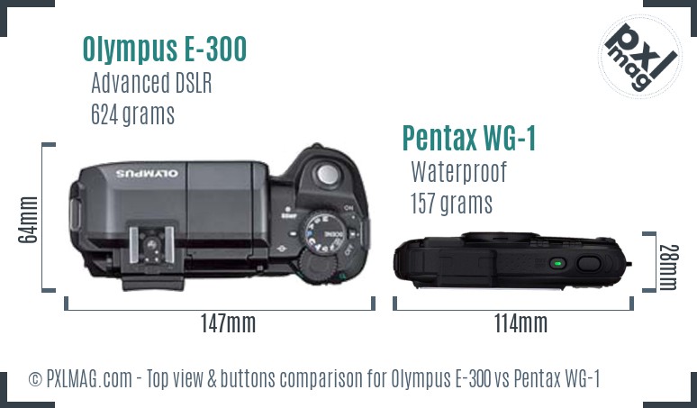 Olympus E-300 vs Pentax WG-1 top view buttons comparison