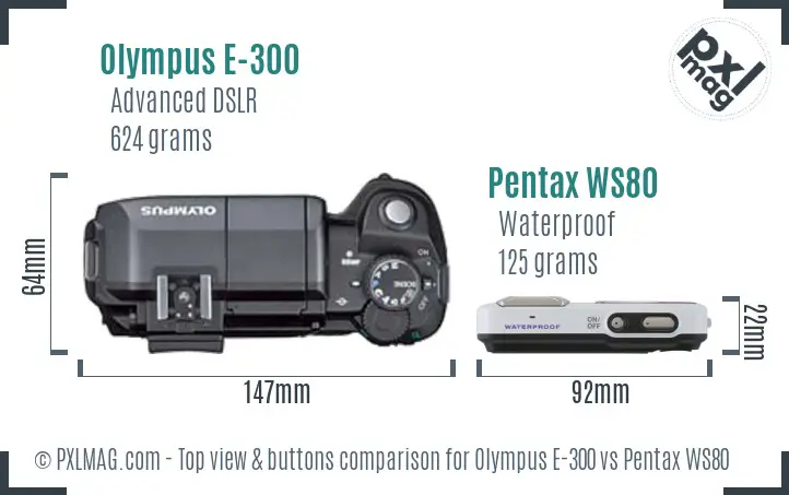 Olympus E-300 vs Pentax WS80 top view buttons comparison