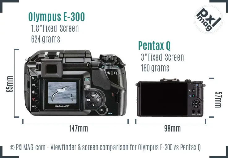 Olympus E-300 vs Pentax Q Screen and Viewfinder comparison