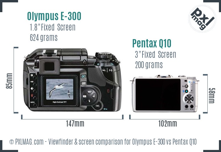 Olympus E-300 vs Pentax Q10 Screen and Viewfinder comparison