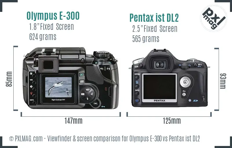 Olympus E-300 vs Pentax ist DL2 Screen and Viewfinder comparison