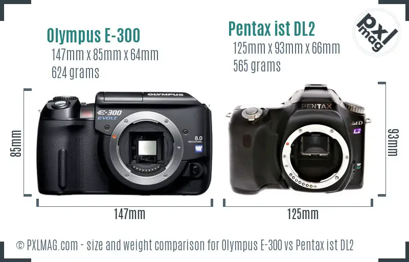 Olympus E-300 vs Pentax ist DL2 size comparison
