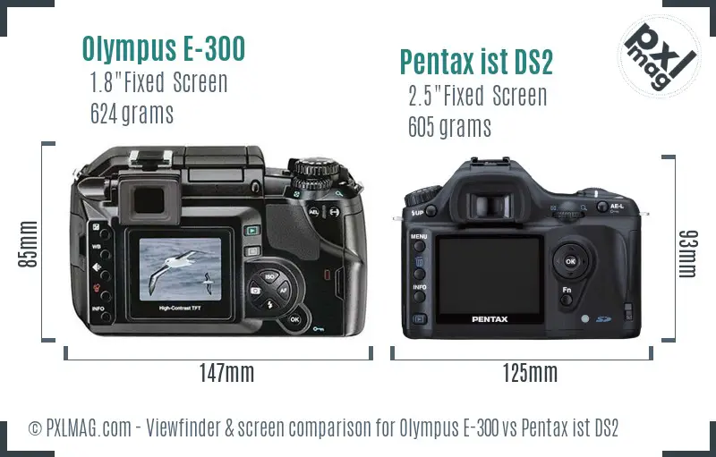 Olympus E-300 vs Pentax ist DS2 Screen and Viewfinder comparison