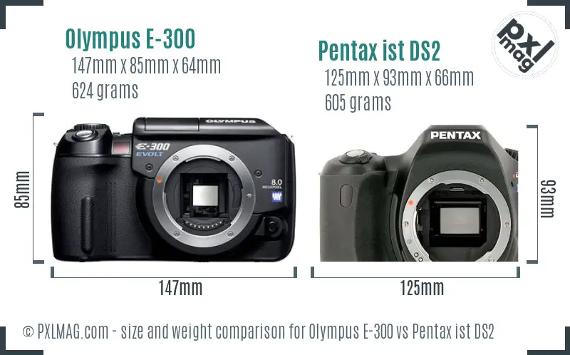 Olympus E-300 vs Pentax ist DS2 size comparison