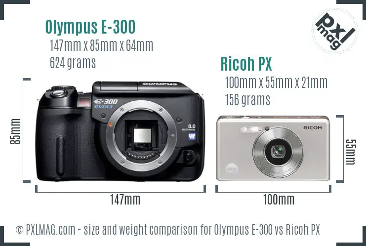 Olympus E-300 vs Ricoh PX size comparison