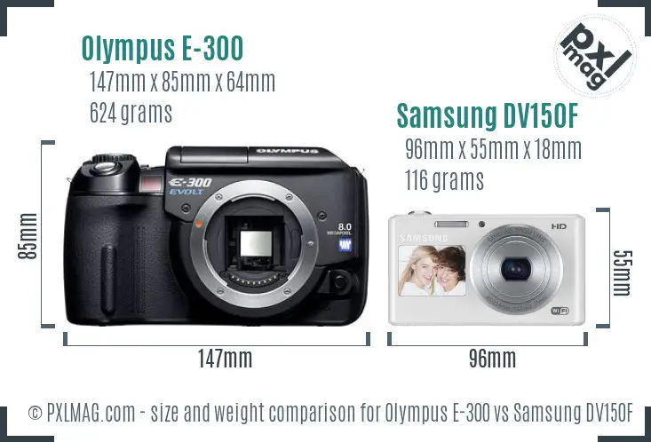Olympus E-300 vs Samsung DV150F size comparison Olympus E-300 vs Samsung DV150F size comparison