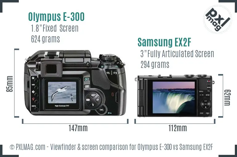 Olympus E-300 vs Samsung EX2F Screen and Viewfinder comparison Olympus E-300 vs Samsung EX2F Screen and Viewfinder comparison