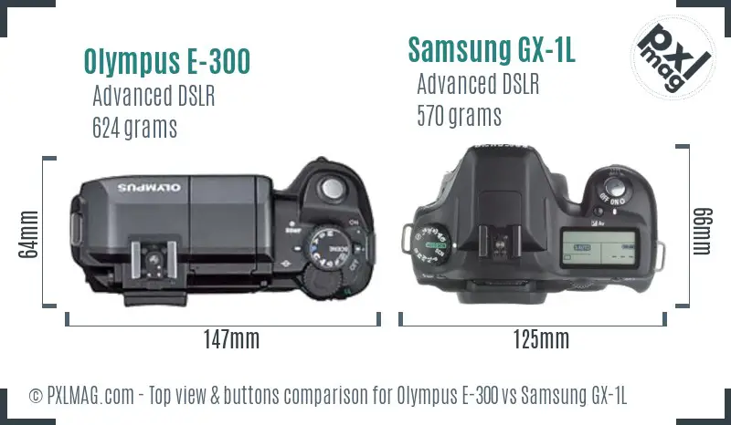 Olympus E-300 vs Samsung GX-1L top view buttons comparison