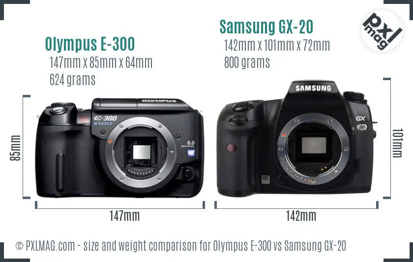 Olympus E-300 vs Samsung GX-20 size comparison
