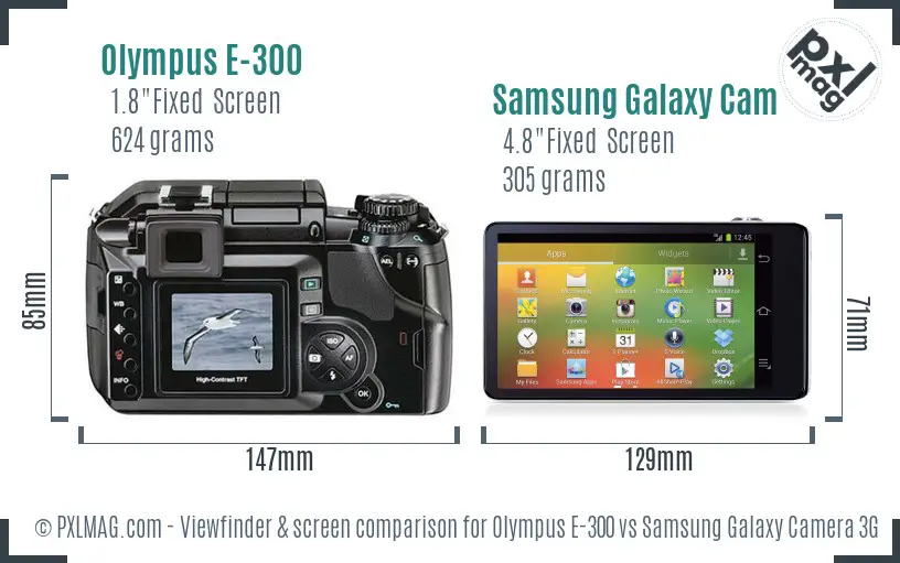 Olympus E-300 vs Samsung Galaxy Camera 3G Screen and Viewfinder comparison