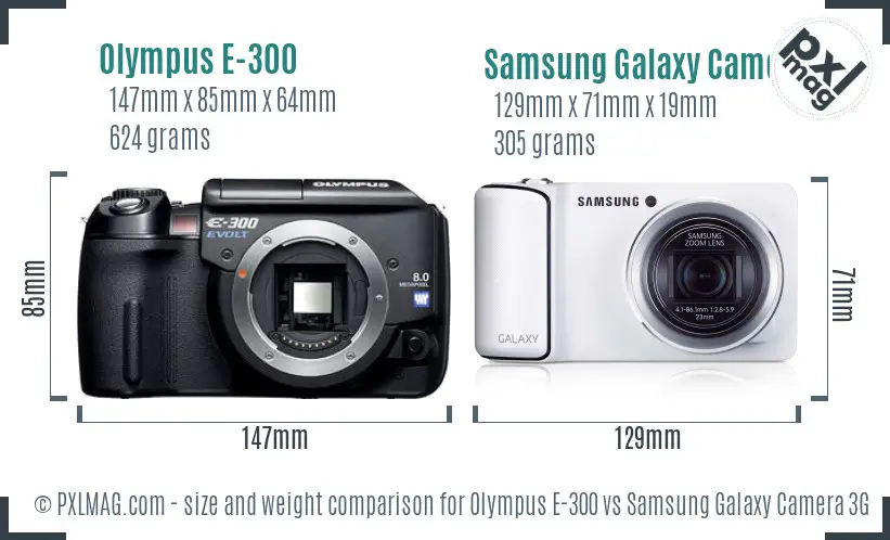 Olympus E-300 vs Samsung Galaxy Camera 3G size comparison