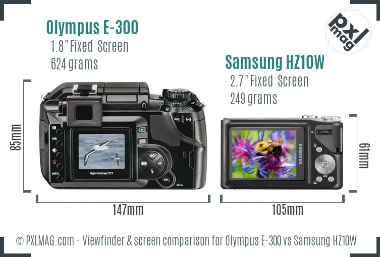 Olympus E-300 vs Samsung HZ10W Screen and Viewfinder comparison
