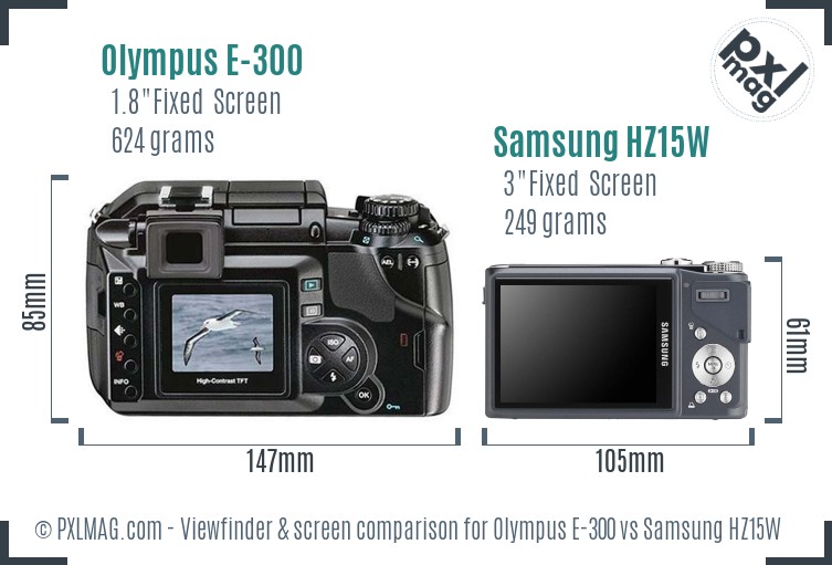 Olympus E-300 vs Samsung HZ15W Screen and Viewfinder comparison