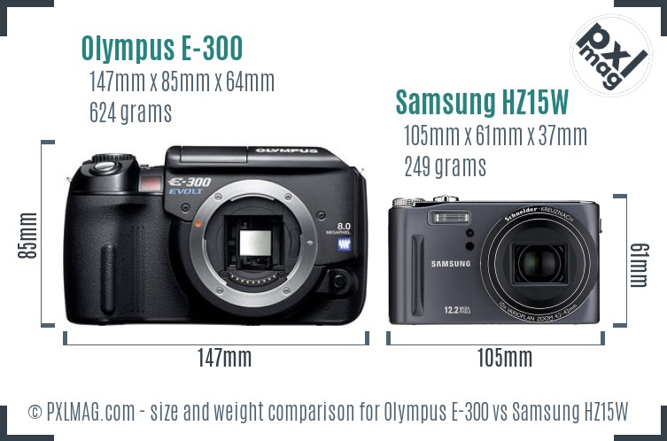 Olympus E-300 vs Samsung HZ15W size comparison